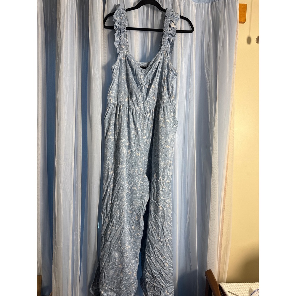 Torrid Floral Jumpsuit Womens 1 Blue Excellent Ruffle Strap Wide‎ Leg Pocket